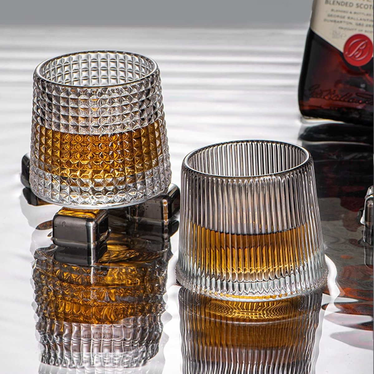 HolaJia Platte Bodem Crystal Whiskey Glazen - 5oz Premium Tumbler Set Van 3 Stuks