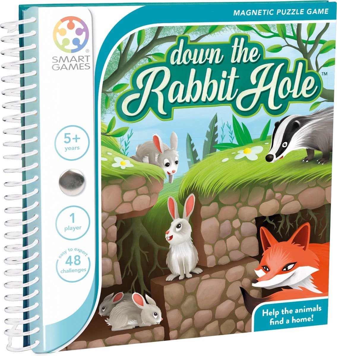 SmartGames - Down the Rabbit Hole - 48 opdrachten - magnetisch puzzelspel - dieren in het bos - SmartGames