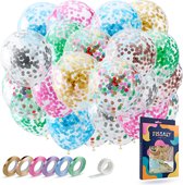 Fissaly 40 stuks Gekleurde Papieren Confetti Helium Ballonnen met Lint – Decoratie Versiering – Latex
