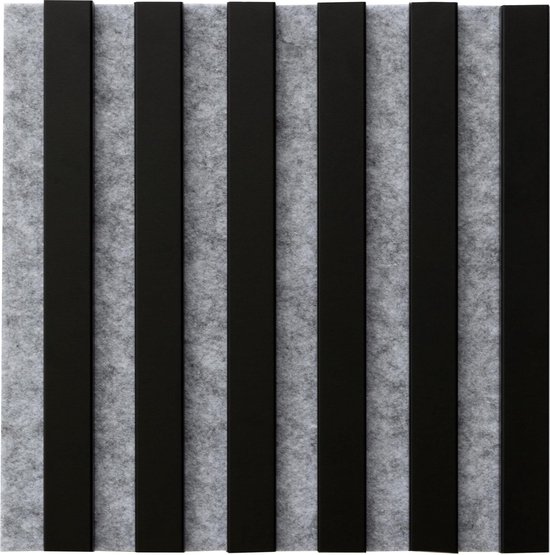 Houten wandpanelen - AcousticWoodline® Vilt-Houten akoestisch aku wandpaneel - 40x40CM - Licht grijs - Mat zwart - Wanddecoratie - Geluidsdemper - muurdecoratie - Wanddecoratie