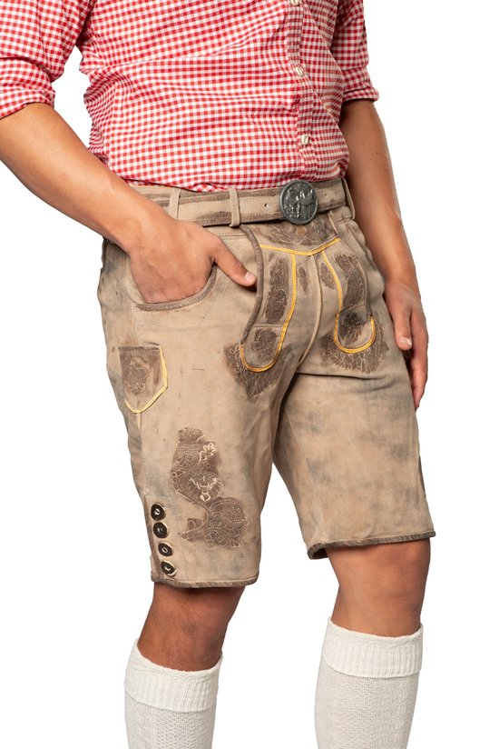 Tannhauser Korte Lederhosen Flachau met Bretels 100% Runderleer Donkerbruin Echte Lederhosen Man voor Oktoberfest Heren (M/50