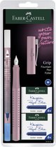 Ensemble de stylos plume Faber-Castell - Grip 2010 - M - ombres roses - avec gomme à encre et cartouches d'encre - FC-202037