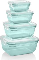 Set de 4 boîtes de conservation alimentaires (0 l, 0 l, 1,4 l, 2,3 l), rectangulaires, en plastique, 100% hermétiques/étanches, adaptées au micro-ondes, menthe