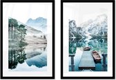 FrameYourWall® - Fotowand met exclusieve posters - Calm Waterscapes - Fotolijst collage 2 luik- Fotokader met poster - Kaders en lijsten - Wissellijst - Wanddecoratie - Fotocollage muurdecoratie - Muurposter met zwarte lijst - 2 delige fotomuur