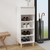 The Living Store Schoenenrek - Compact - Wit - 40 x 36 x 105 cm - Bewerkt hout en eucalyptushout