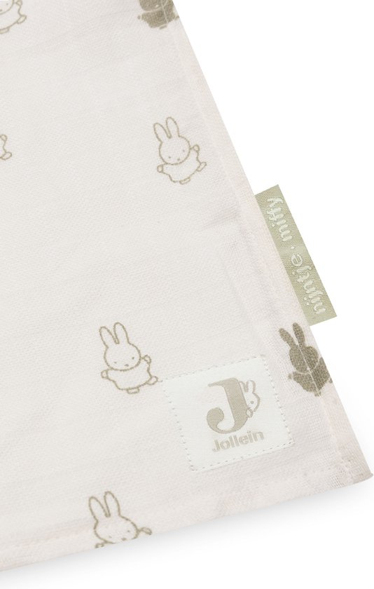 Jollein x Nijntje - Hydrofiele Doek Large 115x115cm - Inbakerdoek, Spuugdoekjes, Baby Doeken - Zacht Katoen - Happy Miffy - Olive Green - 2 Stuks van Jollein — afbeelding 2