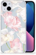 GSM Hoesje Geschikt voor iPhone 15 Plus Back Case TPU Siliconen Hoesje Doorzichtig Mooie Bloemen