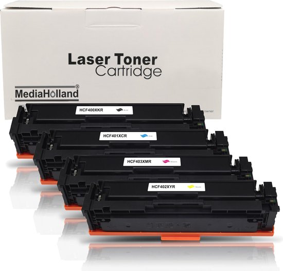 MediaHolland - Huismerk Toners 201X - CF400X, CF401X, CF402X en CF403X geschikt voor HP Laserjet Printers - Zwart, Cyaan, Magenta en Geel - Toners Cartridges - Zwart: 2800 Pagina's & Kleur: 2300 Pagina's