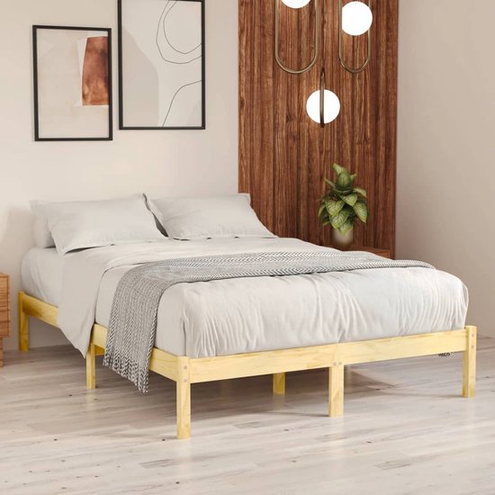 The Living Store Houten Bedframe - 195.5 x 140.5 x 31 cm - Massief grenenhout - 135 x 190 cm (matras niet inbegrepen)