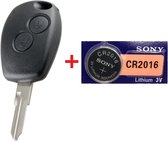 Autosleutel behuizing 2 knoppen + Batterij CR2016 geschikt voor Renault sleutel / Renault Kangoo / Master / Twingo / Logan / Sandero / Afstandsbediening sleutel.