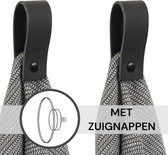 SETPRIJS - 2x Leren magneet-lus - met Zuignap + Plakstrip - ZWART - Handles and more® (handdoekhaak - handdoekhaakje - handdoeklus - handdoekhanger - magnetische handdoekhouder)