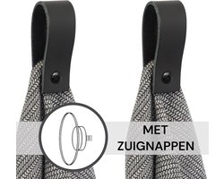 SETPRIJS - 2x Leren magneet-lus - met Zuignap + Plakstrip - ZWART - Handles and more® (handdoekhaak - handdoekhaakje - handdoeklus - handdoekhanger - magnetische handdoekhouder)