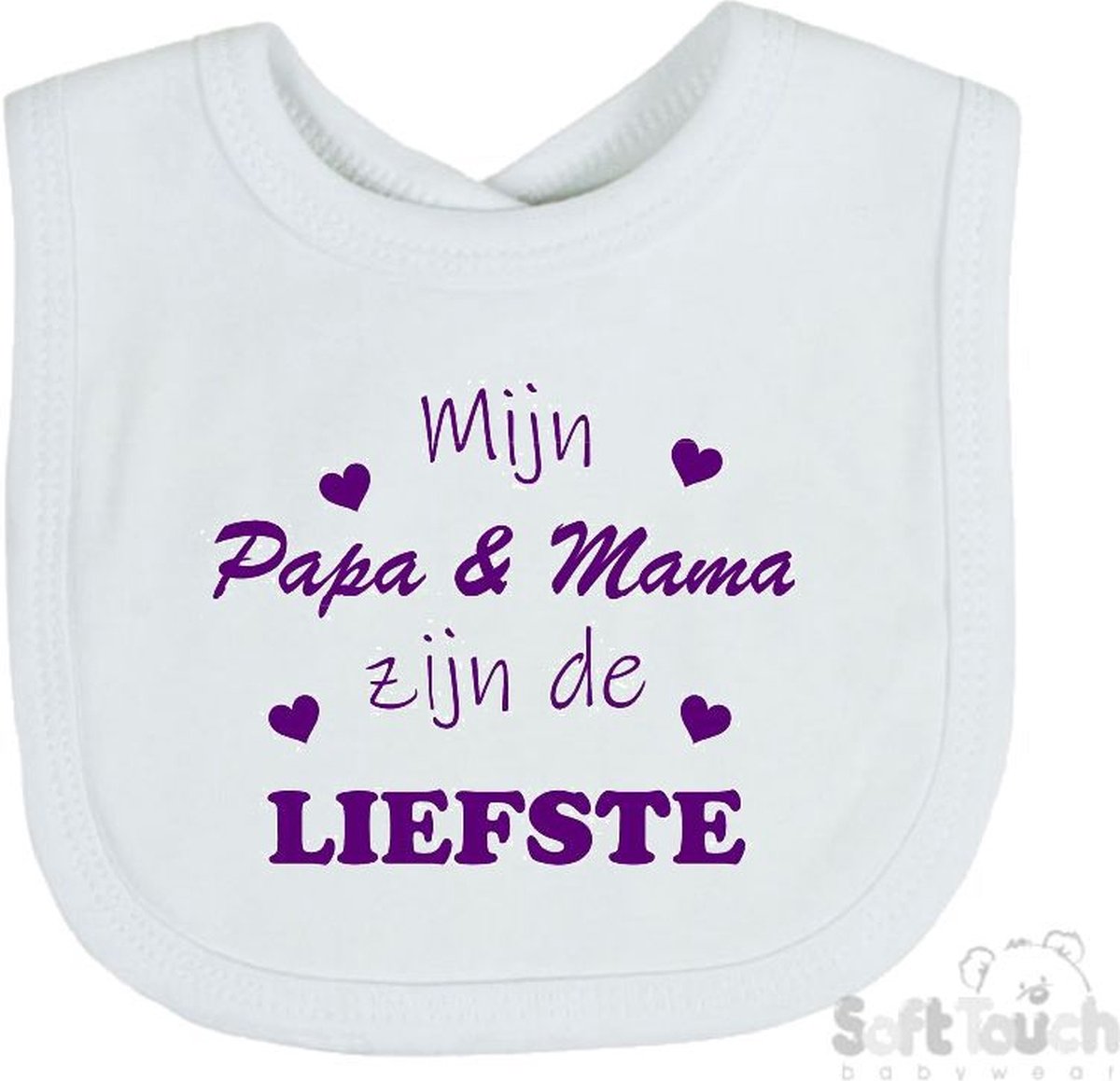 Goedkoopste Soft Touch Slabber Slabbetje Slab Mijn Papa & Mama zijn de liefste Unisex Katoen Wit/paars Maat 33x22 Cm