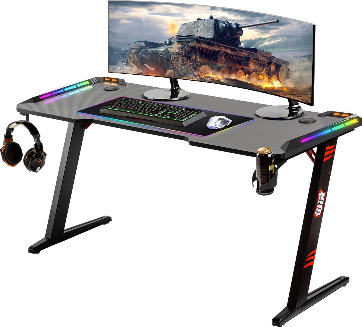 For The Win Game Bureau - 140x60x73 cm - Gaming Desk met LED Verlichting -  Incl RGB... | bol
