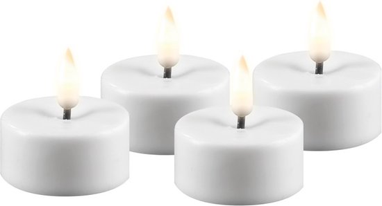 KLEINE THEELICHTEN *NEW*. Luxe LED kaars - Wit LED Tealight Candle D3,5 x 4 cm (4 pcs.) - net een echte kaars! Deluxe Homeart