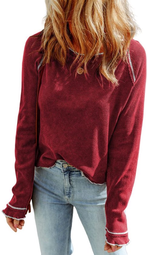 Pull femme rouge | col rond | Manches longues | tailles S à XL