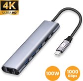 Drivv. Premium USB C Hub 6 in 1 - HDMI 4K 60hz - PD 100w - USB 3.0 - Ethernet 1000 GBps - USB Splitter - Adapter - Macbook, Windows en meer - Space grey