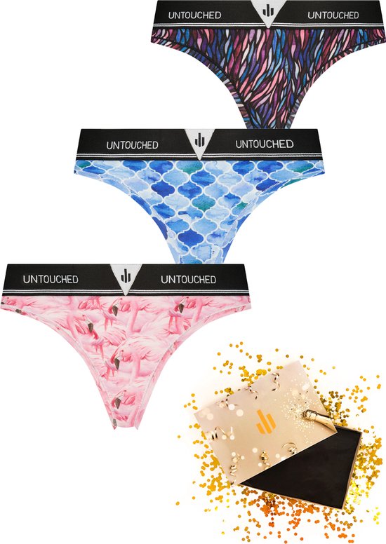 Untouched - 3Pack String Dames - Lingerie - Opvallende Fotoprint - thong - Maat XS