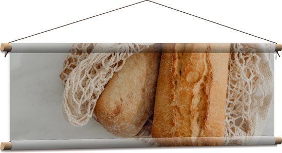 Textielposter - Verse Broodjes in Gehaakt Tasje - 90x30 cm Foto op Textiel