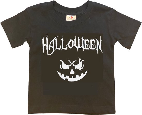 Kinder t-shirt | Halloween | Pompoen grappig | Scary cadeau | Cadeau | Zwart/wit | Maat 98/104