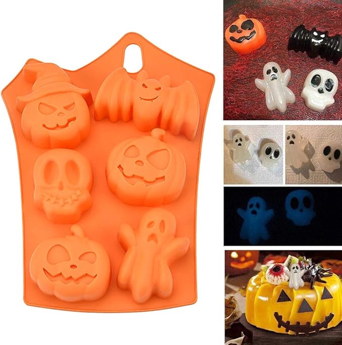 Eizook Halloween bakvorm - 6 figuren - Siliconen - Pompoen - Spook - Verschrikker - Vleermuis - Schedel