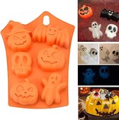 Moule à pâtisserie Eizook Halloween - 6 figurines - Siliconen - Citrouille - Fantôme - Effaroucheur - Chauve-souris - Crâne