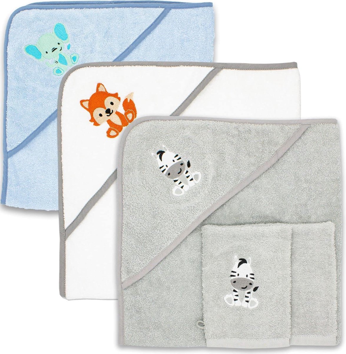 Lot De 4 Serviettes De Bain à Capuche Bébé - 80x80 Cm, Peluche Corail, Motifs Animaux - Pour 0 à 3 Ans, Super Doux