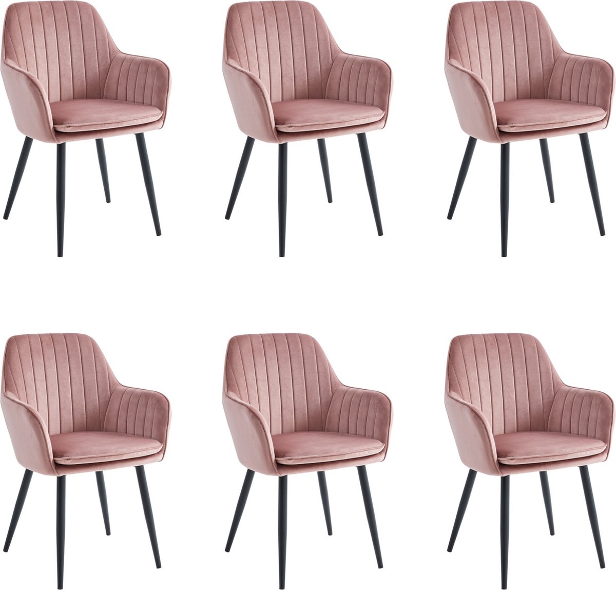 Colenis® - Lavinia Eetkamerstoel - Set Van 6 - Roze - Velvet - Industrieel - Met armleunin