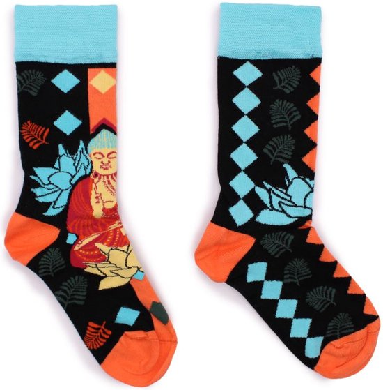 Hop Hare - Bamboe sokken - Vrolijke sokken - Grappige sokken - Happy Socks - Unisex - Boeddha - Lotus - Blauw - 36-40
