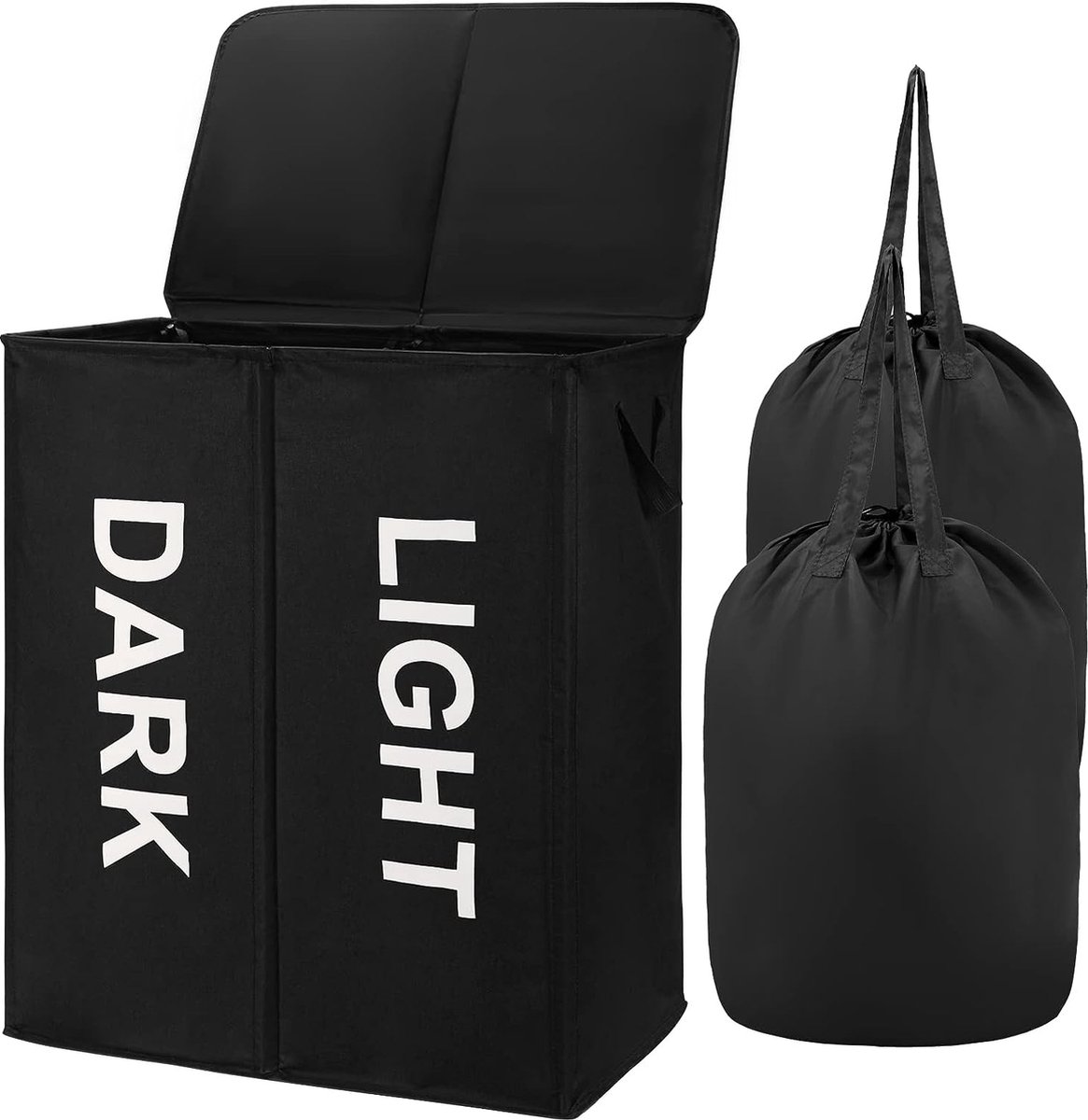 Goedkoopste Vrijstaande grote opvouwbare wasmanden met opvouwbare waszak met 2 delen, zwart,