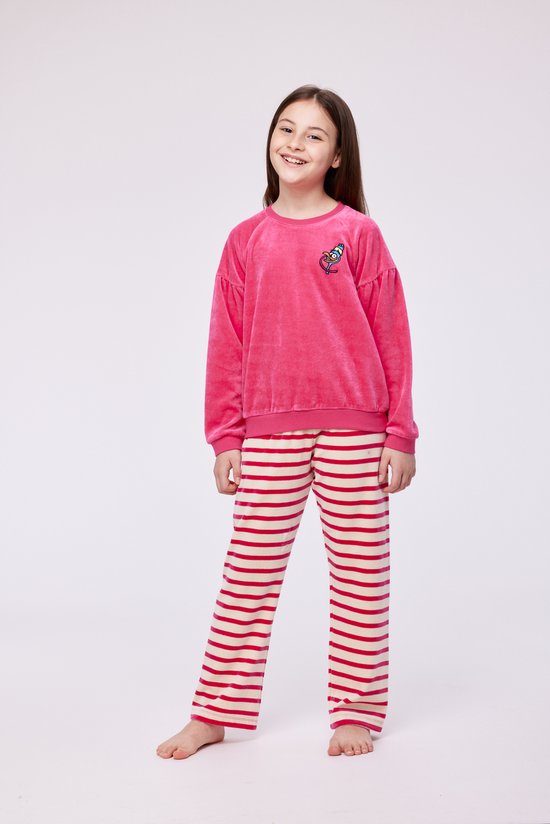 Woody pyjama meisjes -roze - kalkoen - 232-10-PDV-V/388 - maat 176