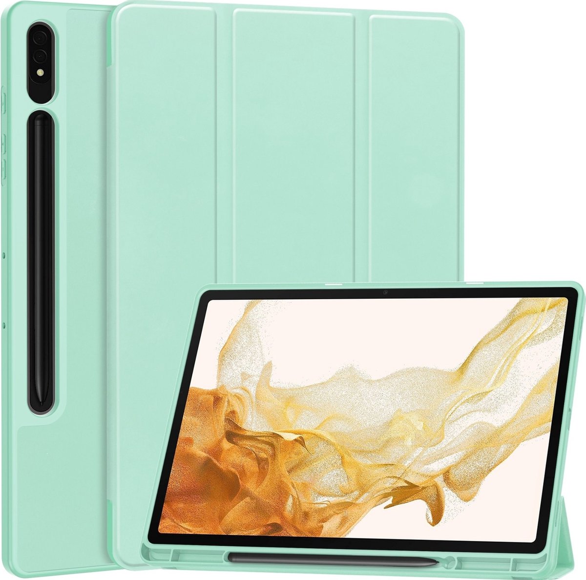 Mobigear Tablethoes geschikt voor Samsung Galaxy Tab S9 Plus Hoes | Mobigear Tri-Fold Gel Bookcase + Stylus Houder - Turquoise