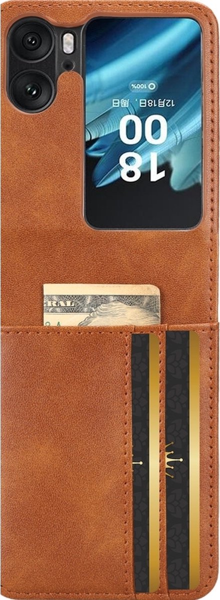 Mobigear Hoesje geschikt voor OPPO Find N2 Flip Telefoonhoesje Hardcase | Mobigear Excellent Wallet Backcover | Find N2 Flip Case | Back Cover - Cognac