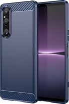 Mobigear Hoesje geschikt voor Sony Xperia 1 V Telefoonhoesje Flexibel TPU | Mobigear Brushed Slim Backcover | Xperia 1 V Case | Back Cover - Blauw