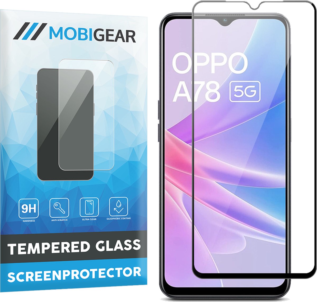 Mobigear Screenprotector geschikt voor OPPO A78 Glazen | Mobigear Premium Screenprotector - Case Friendly - Zwart