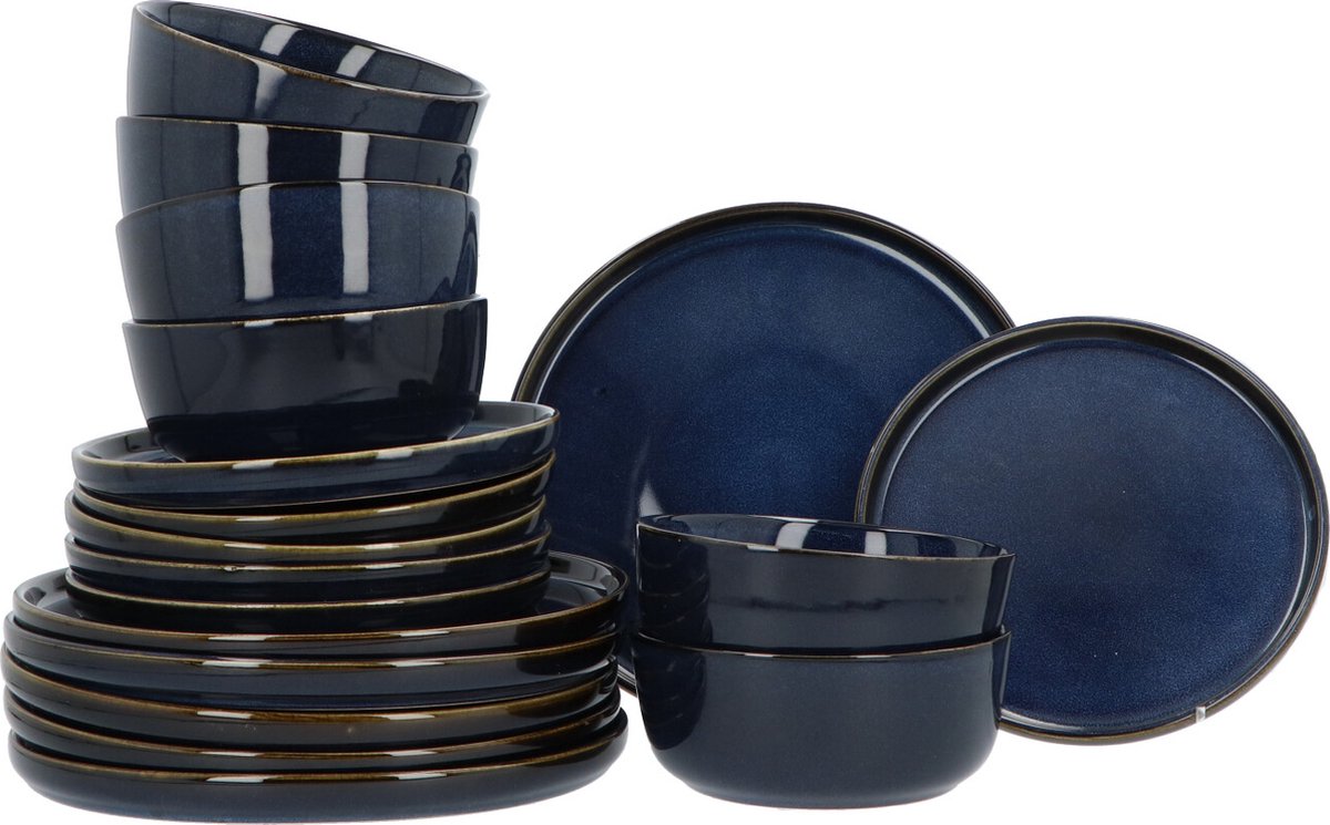 6 persoons 18-delig servies Terre Blauw Geglazuurd Keramiek - Blauw