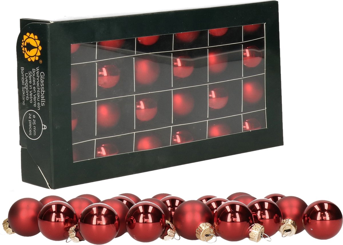 Othmar Decorations mini kerstballen - 24x st - donkerrood - glas - 2,5 cm – foto 2