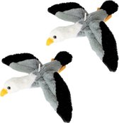 Inware pluche zeemeeuw knuffeldier - 2x - grijs/wit/zwart - vliegend - 25 cm