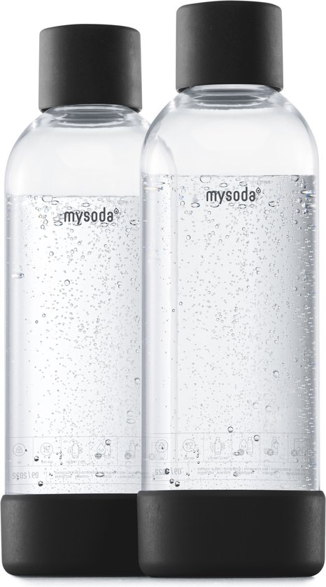 Mysoda - Set van 2 herbruikbare flessen van 1 liter - zwart- Geschikt voor Mysoda apparaten