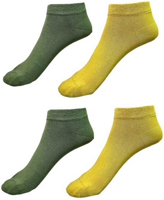 La Pèra - Sneakersokken - Sokken Dames – Bamboe – Okergeel - Groen 4 paar maat 36-40