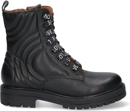 Braqeez 423785-589 Meisjes Veterboots - Zwart/Grijs - Leer - Veters