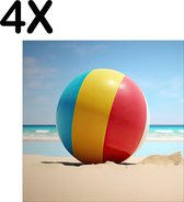 BWK Textiele Placemat - Strandbal op het Strand bij een Zonnige Dag - Set van 4 Placemats - 40x40 cm - Polyester Stof - Afneembaar