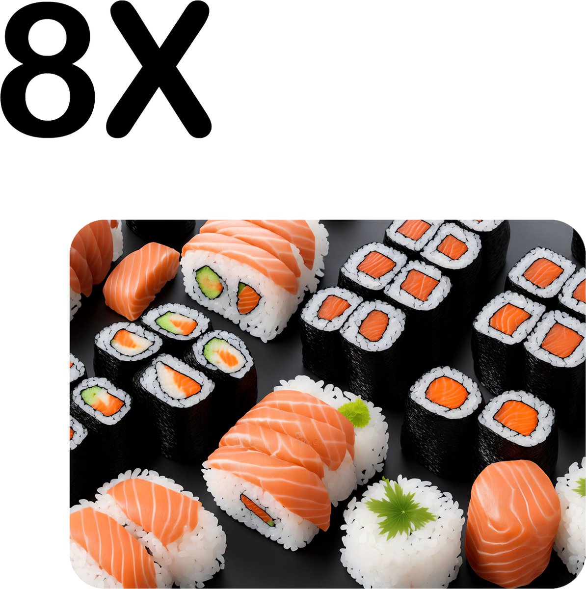 BWK Flexibele Placemat - Sushi met Zalm - Set van 8 Placemats - 40x30 cm - PVC Doek - Afneembaar