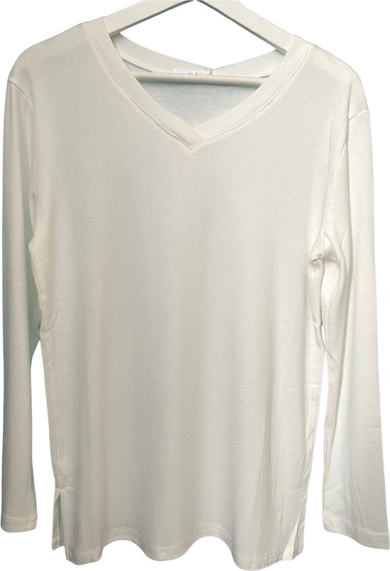 ASTRADAVI Casual Wear - Dames V-Hals Blouse - Trendy Top met Lange Mouwen - Off-White / 2X-Large