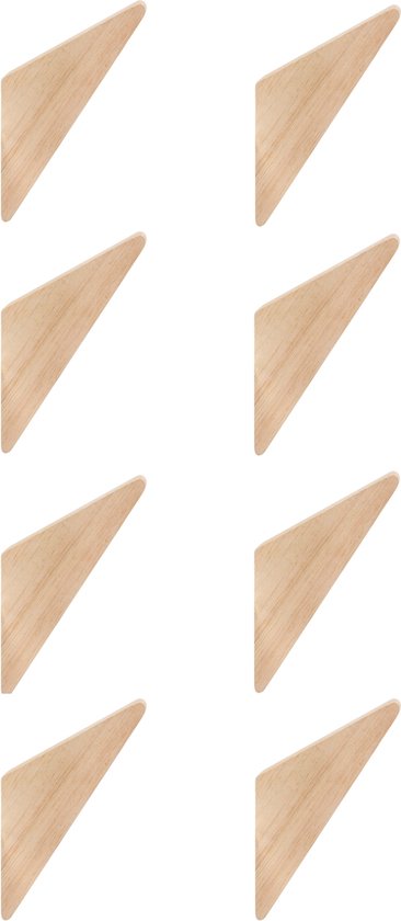 QUVIO Wandhaakjes - Set van 8 - Driehoek - Kapstokhaakjes - Kapstok - Kledinghangers - Kapstok haken - Hout - Lichtbruin - 7 x 2 x 12 cm
