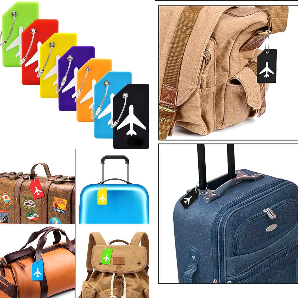 Kofferlabels – 7 Stuks - Flexibele Siliconen Bagage Labels voor Koffers, Tassen, Rugzakken - Oranje
