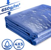 Jago- Afdekzeil blauw 650 g/m¬≤, 4 x 5 meter, waterdicht en scheurvast, met oogjes, pvc-beschermzeil, vrachtwagenzeil, geweven zeil, regenzeil