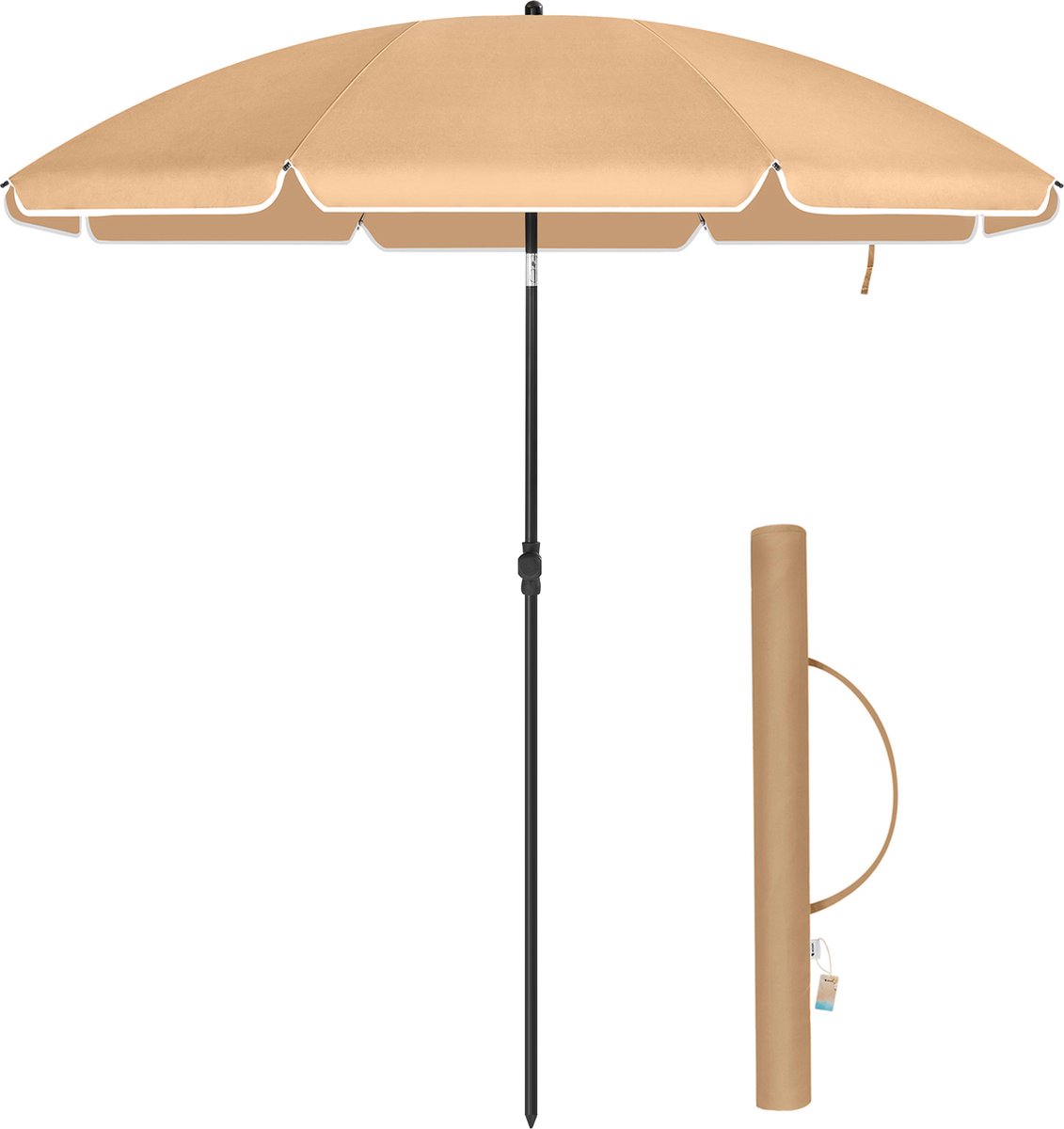 Bol.com ACAZA Parasol - Strandparasol - Taupe - 200 cm diameter - inclusief Draagtas - Rond - Tuinparasol - Kantelbaar - Waterdi... aanbieding