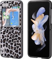 ABEEL Hoesje Geschikt voor Samsung Galaxy Z Flip 5 - Back Cover met Luipaard Textuur - Zilver