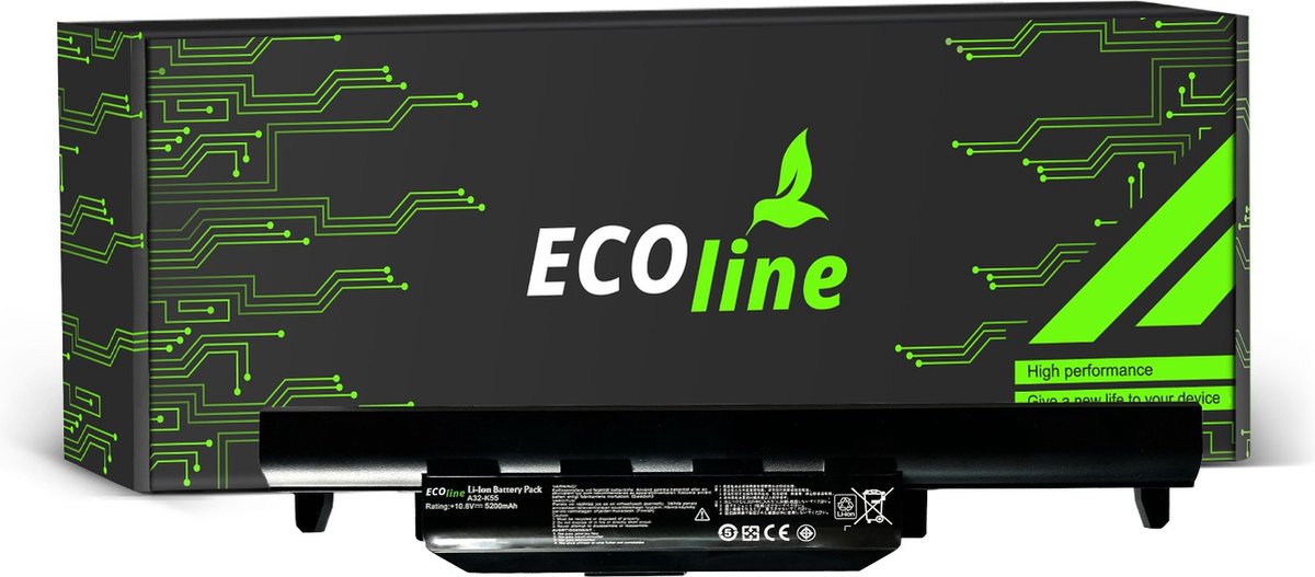 EcoLine - A32-K55 A33-K55 Batterij Geschikt voor de Asus A32-K55 A45 A55 K45 K55 K75 / 11.1V 5200mAh.